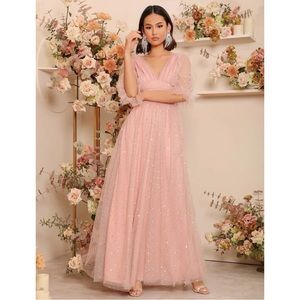 Embellished tulle and mesh dress